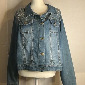 Cato Womens Western Rhinestone Embellished Denim Jean Jacket Sz 18-20